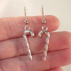 Silver Candy Cane Dangle Earrings 3D Women's Party Gift